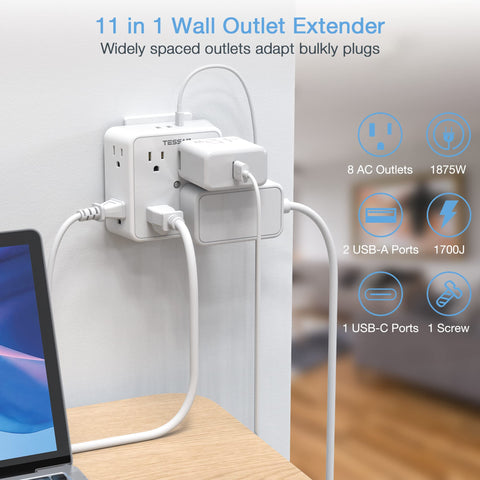 TESSAN 3 USB ports provide flexible charging for home or dorm rooms