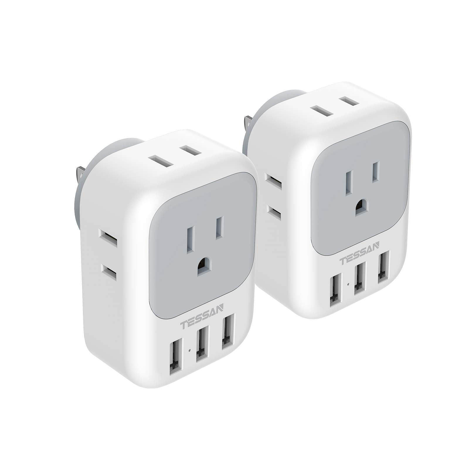 TESSAN 4-outlet USB wall plug extender expands outlets for multiple devices.