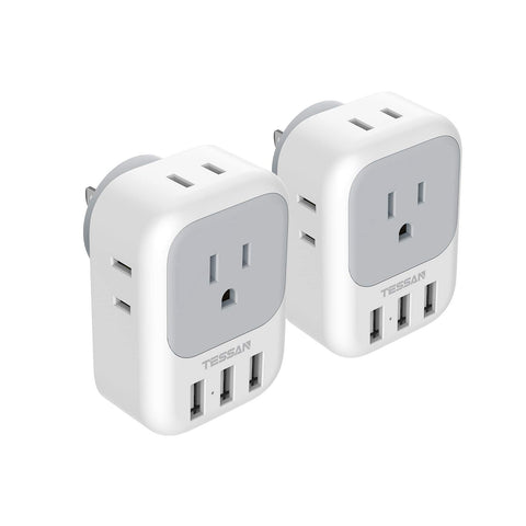 TESSAN 4-outlet USB wall plug extender expands outlets for multiple devices.