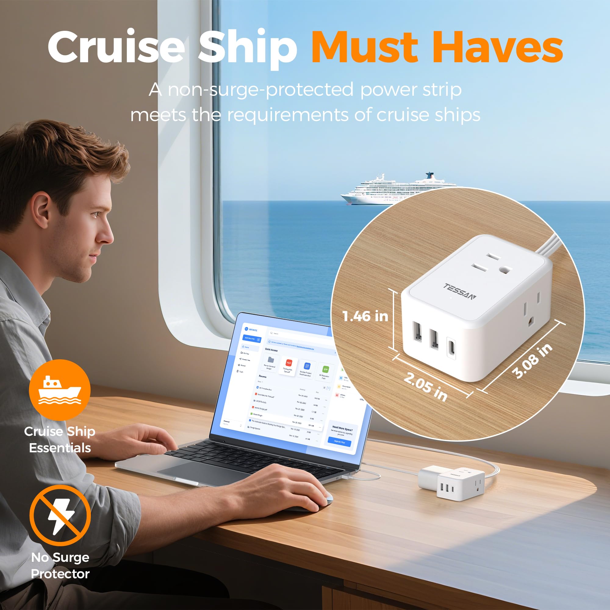 TESSAN 6-in-1 USB power strip with multiple ports for versatile device charging