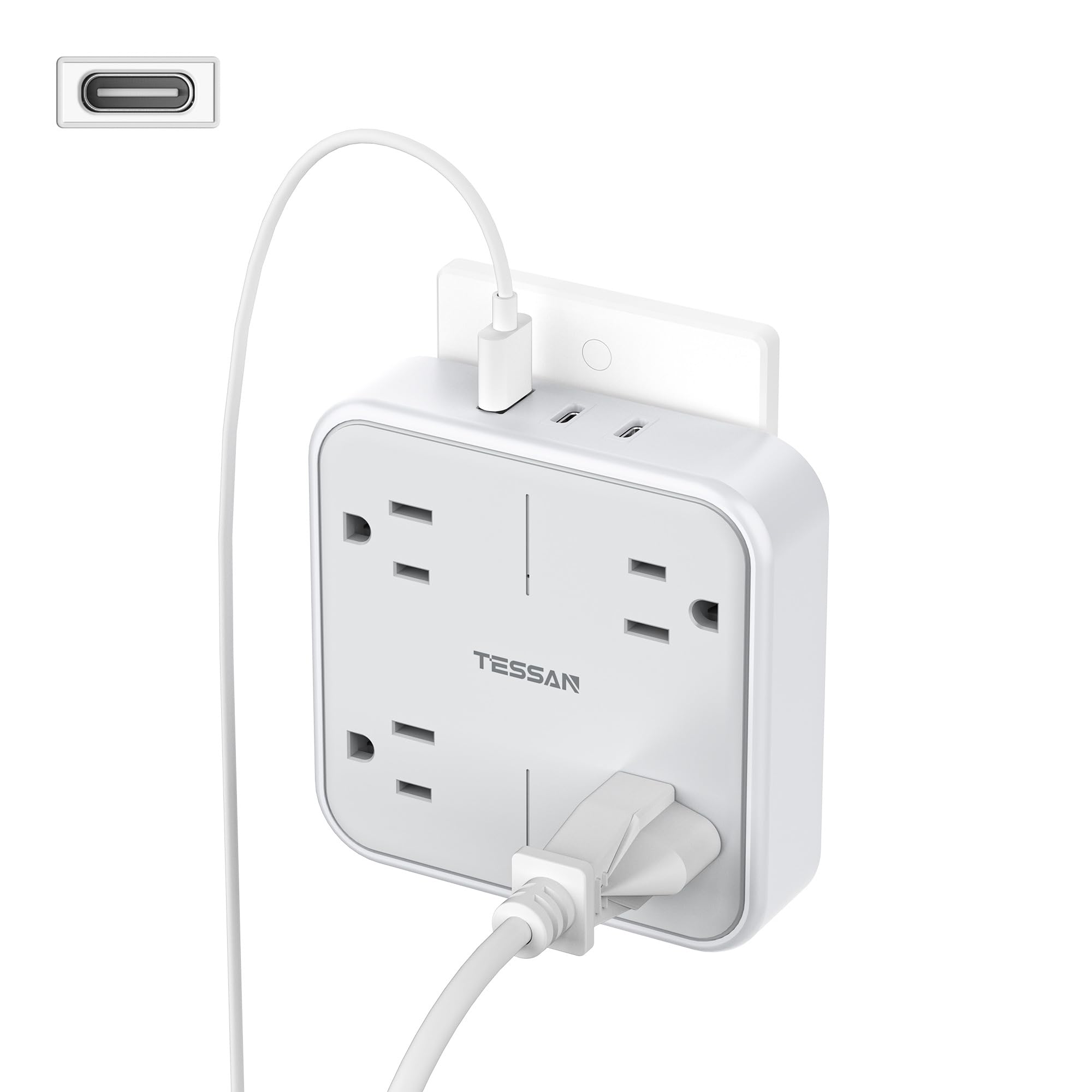 TESSAN 7-in-1 multi plug outlet with surge protection for versatile charging.