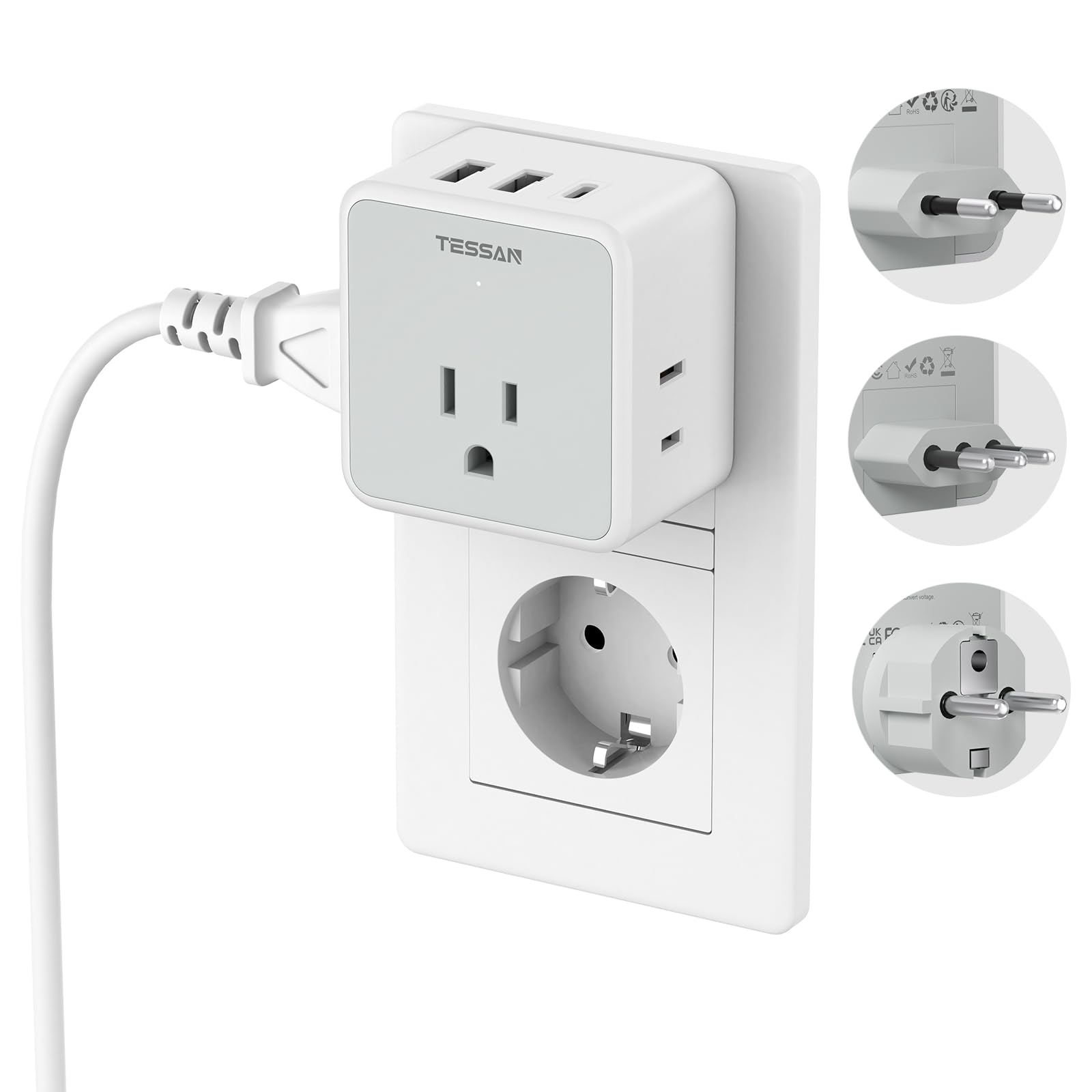 TESSAN All European travel adapter kit in compact design for carry-on use