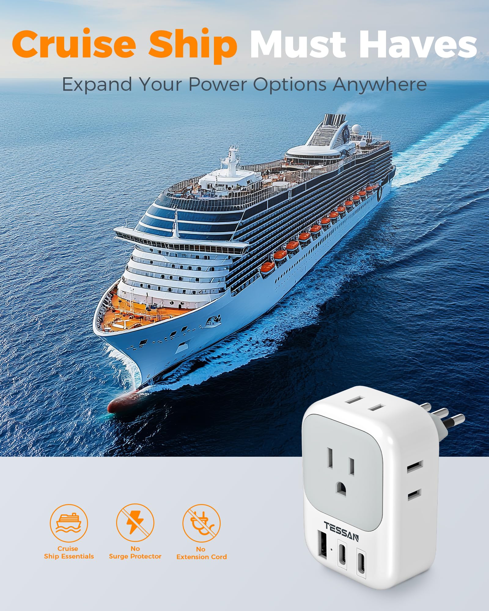 TESSAN travel plug adapter in bag-sized form ready for on-the-road use.