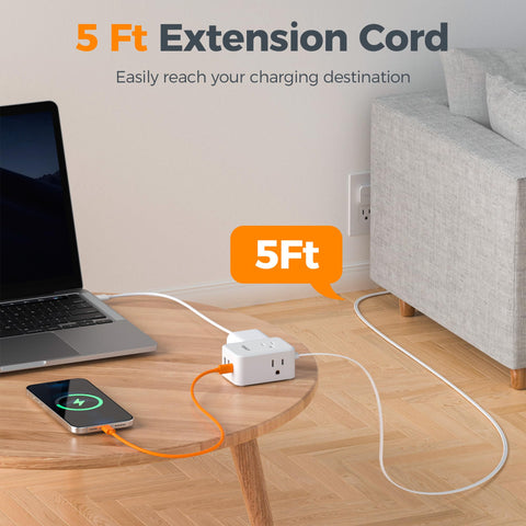 TESSAN 5 ft flat extension cord keeps desk cables neat and organized