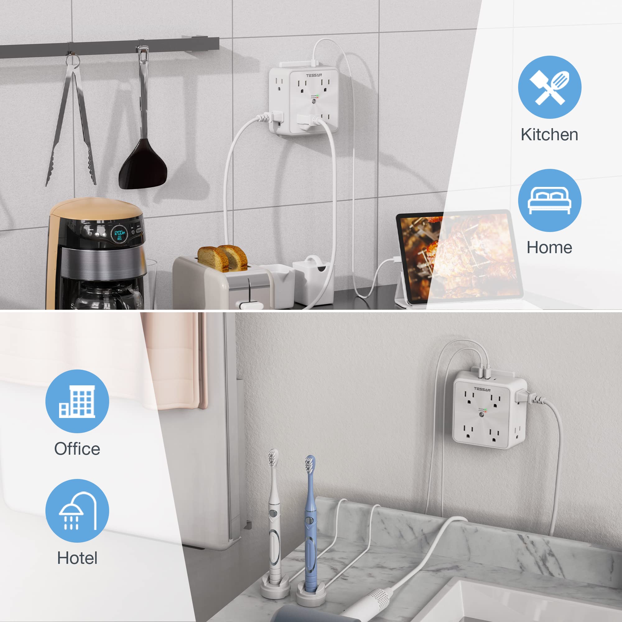TESSAN compact space-saving outlet ideal for tight countertops