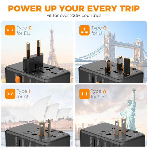 TESSAN compact travel adapter in pocket-size form for easy carry.