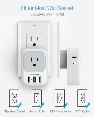TESSAN compact travel outlet extension saves luggage space.
