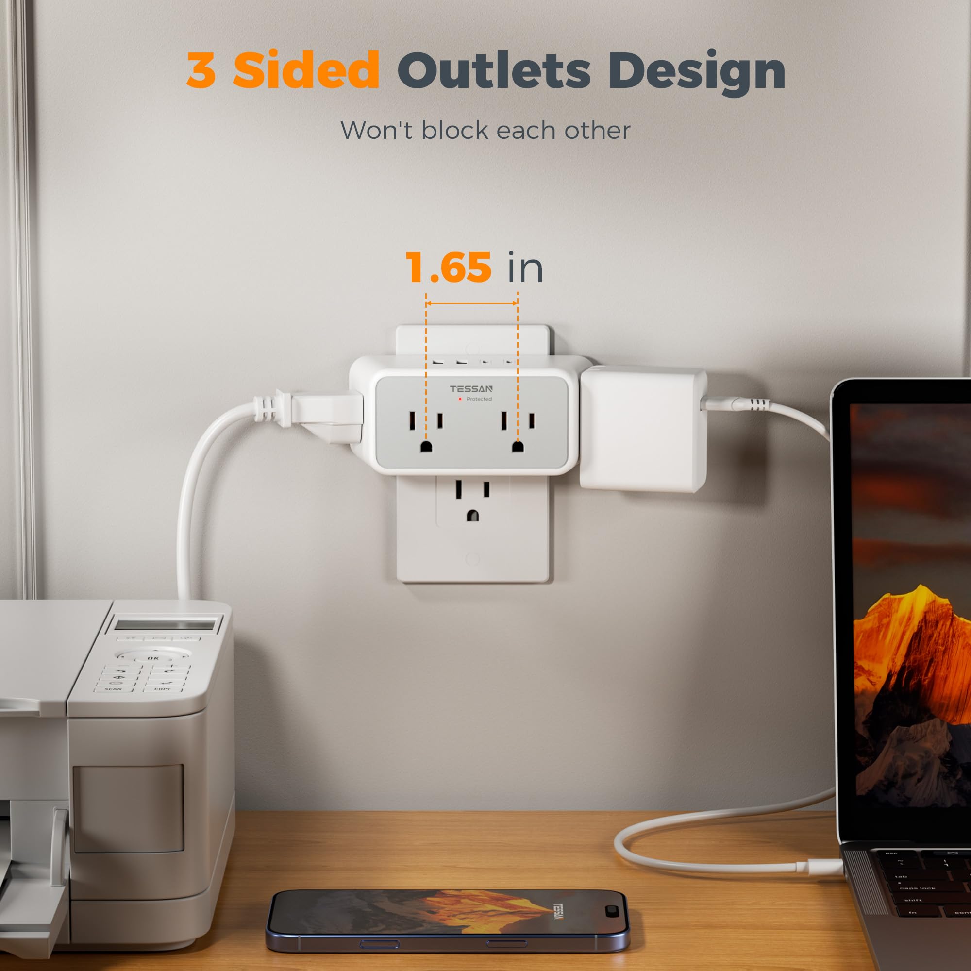 TESSAN compact wall plug saves space and reduces clutter