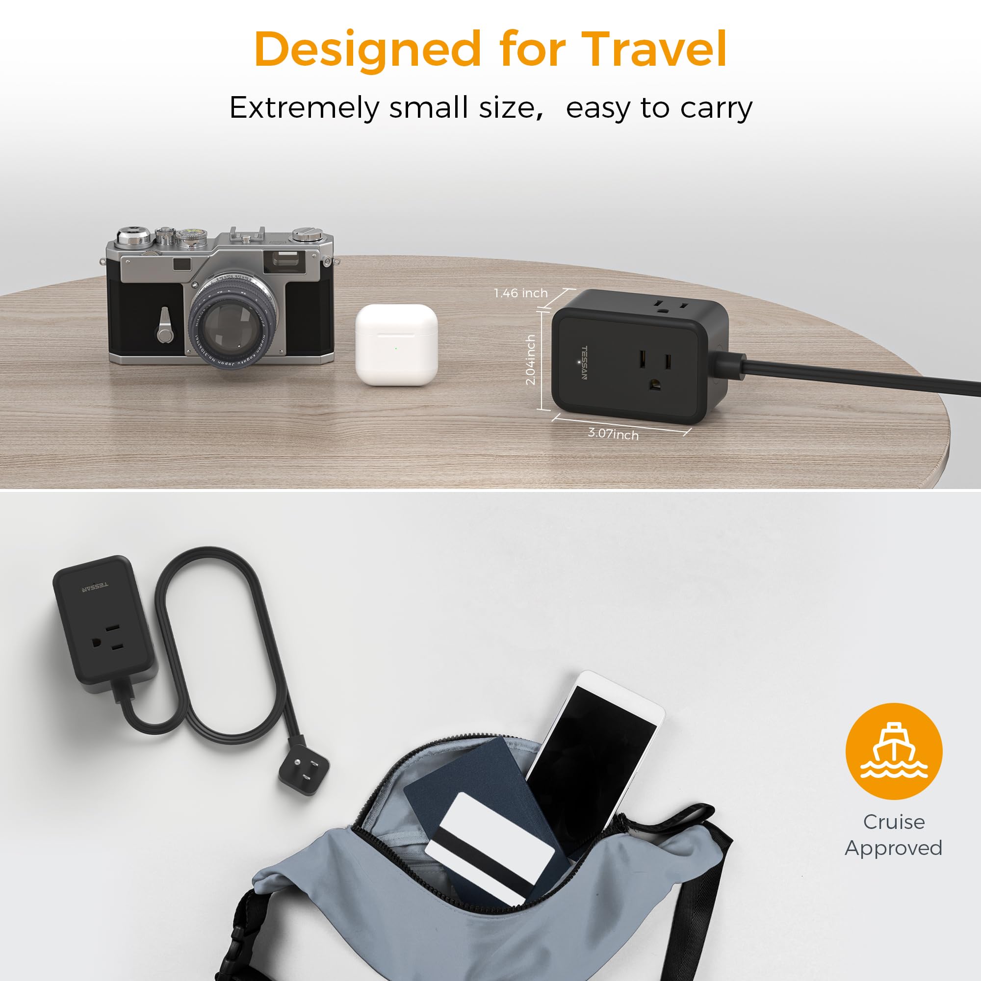 TESSAN cruise-friendly compact power hub placed on a cabin table