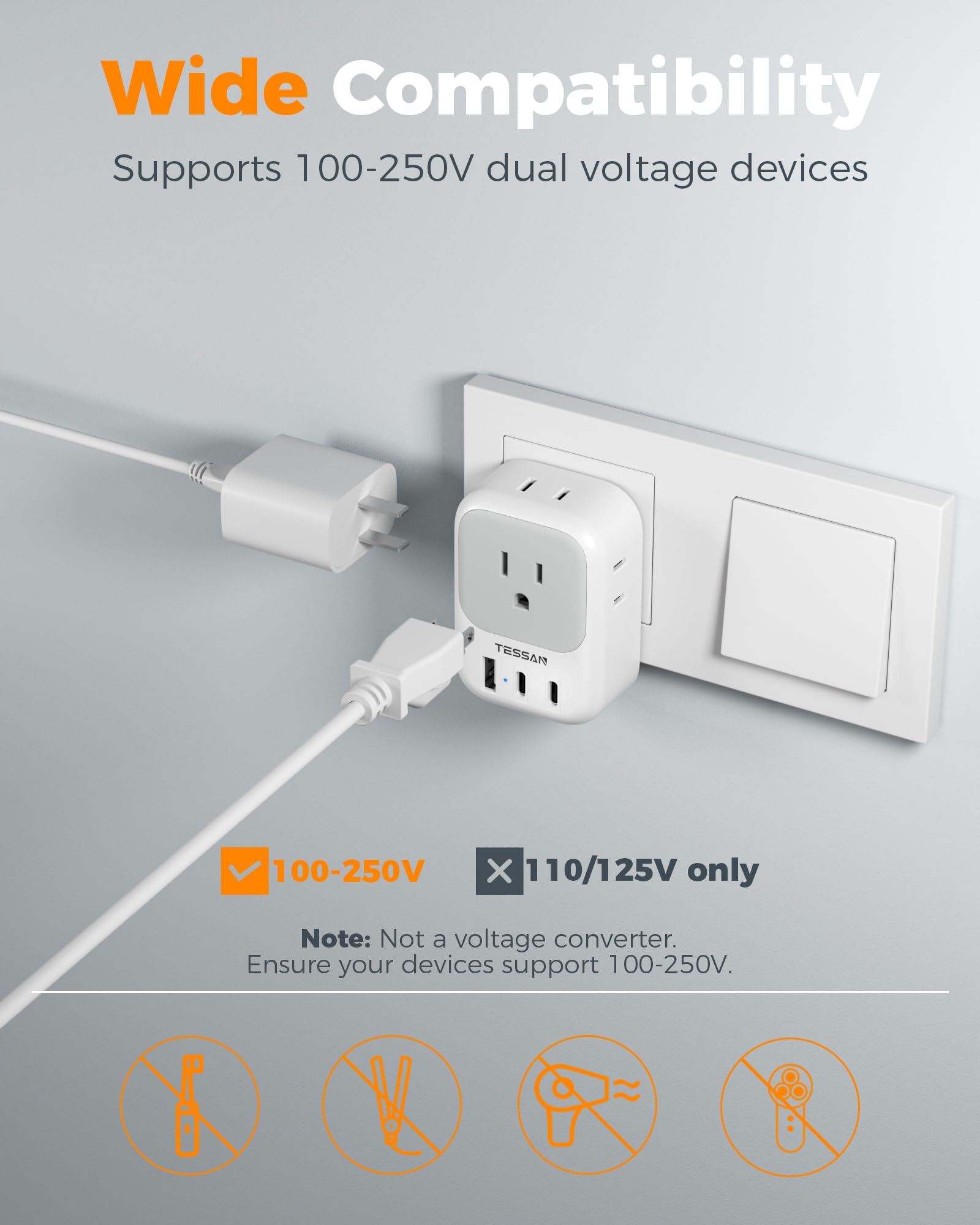 TESSAN cruise-friendly Italy adapter suitable for hotel rooms and short trips.