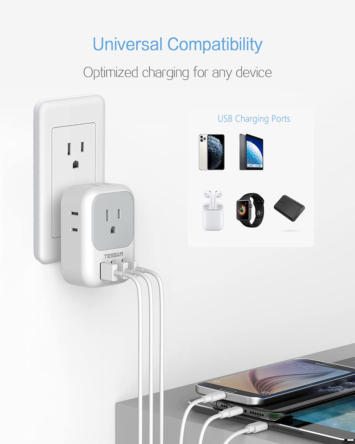 TESSAN cruise-friendly outlet extender keeps cabins organized.