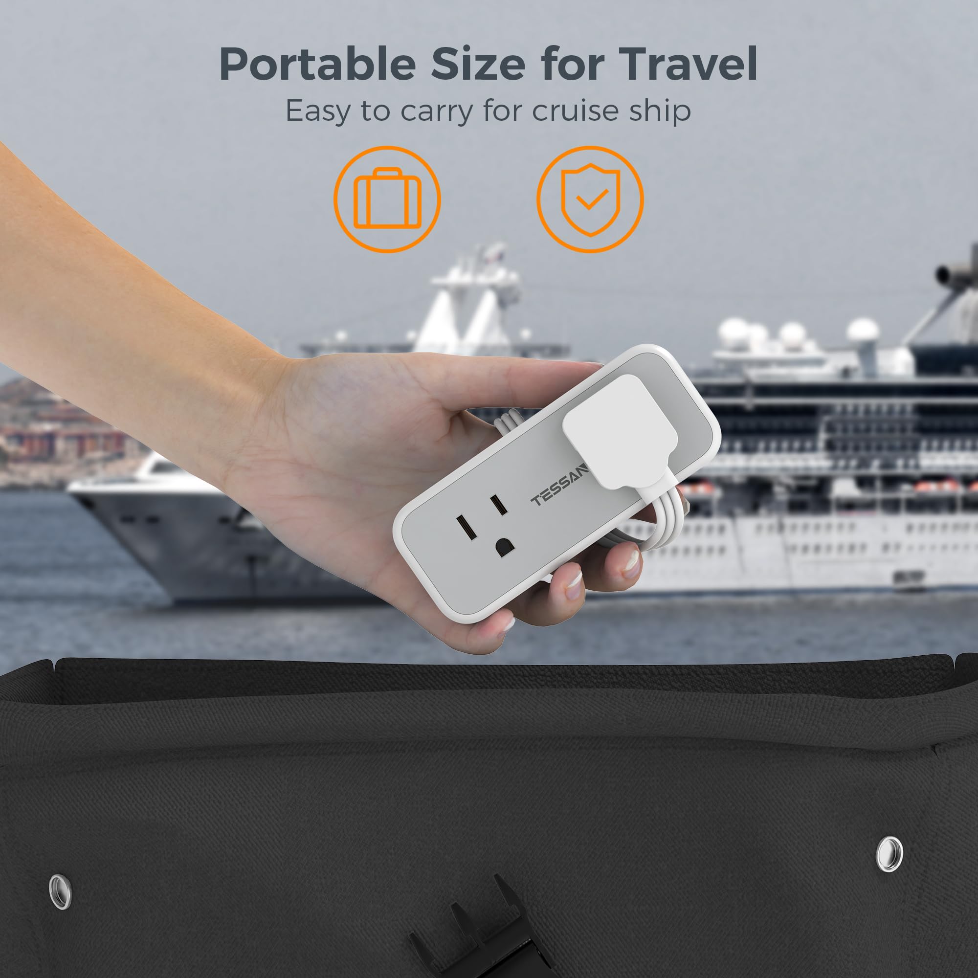 TESSAN cruise-friendly compact strip keeps devices powered in tight cabin spaces.