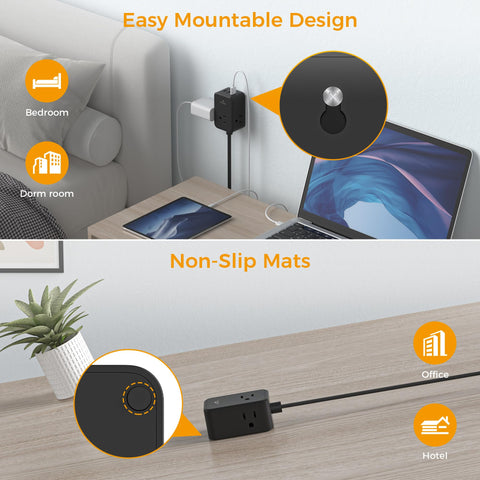 TESSAN dorm-ready slim power strip helping organize a shared desk