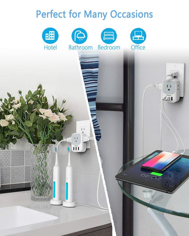 TESSAN dual-pack outlet extender adds eight extra outlets.