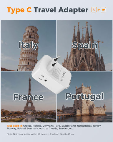 TESSAN EU adapter with retractable USB-C cable for compact charging setup