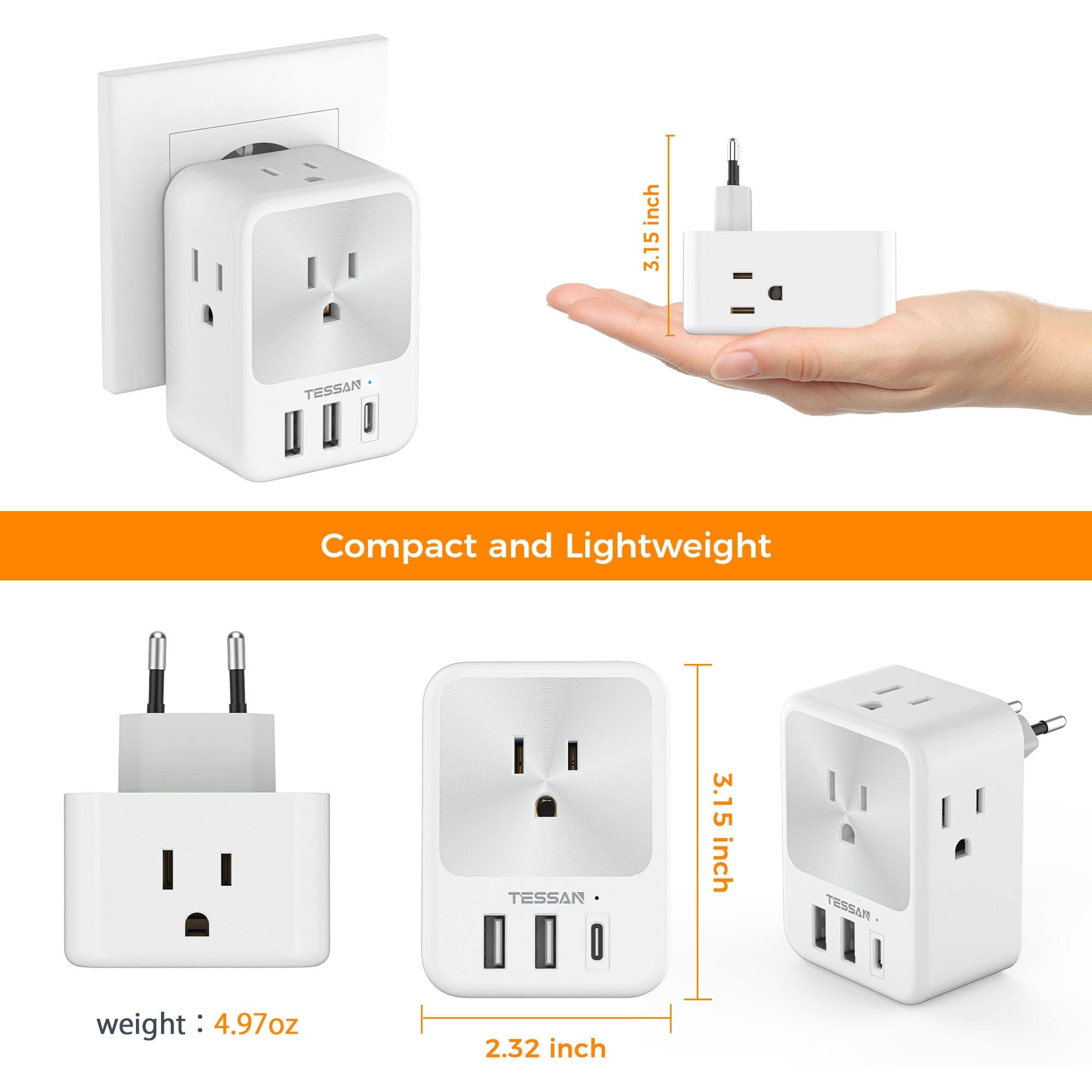 TESSAN adapter supports popular European sockets in Germany, France, Spain, Italy, and more.
