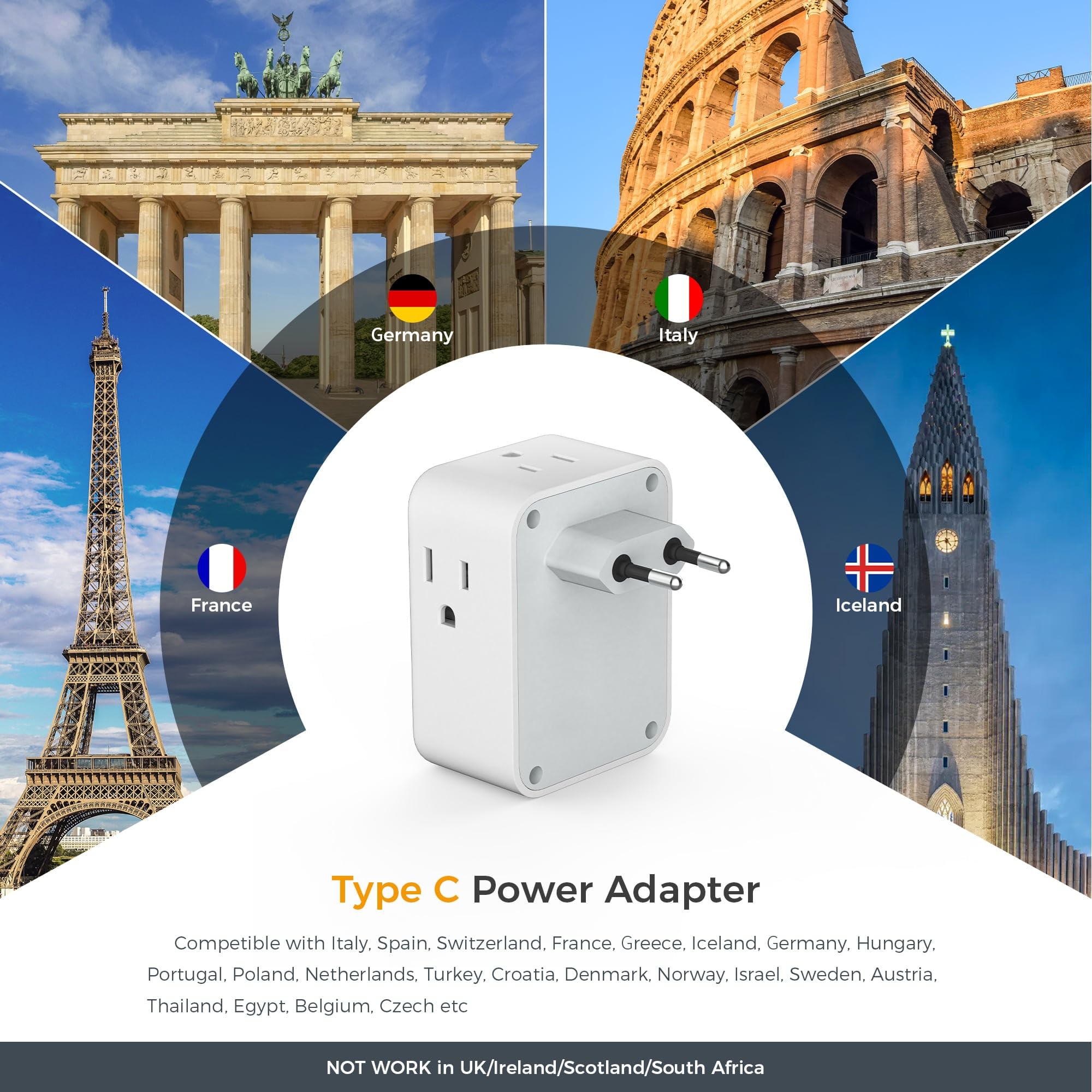 TESSAN USB-C port provides fast charging for devices while traveling in Europe.