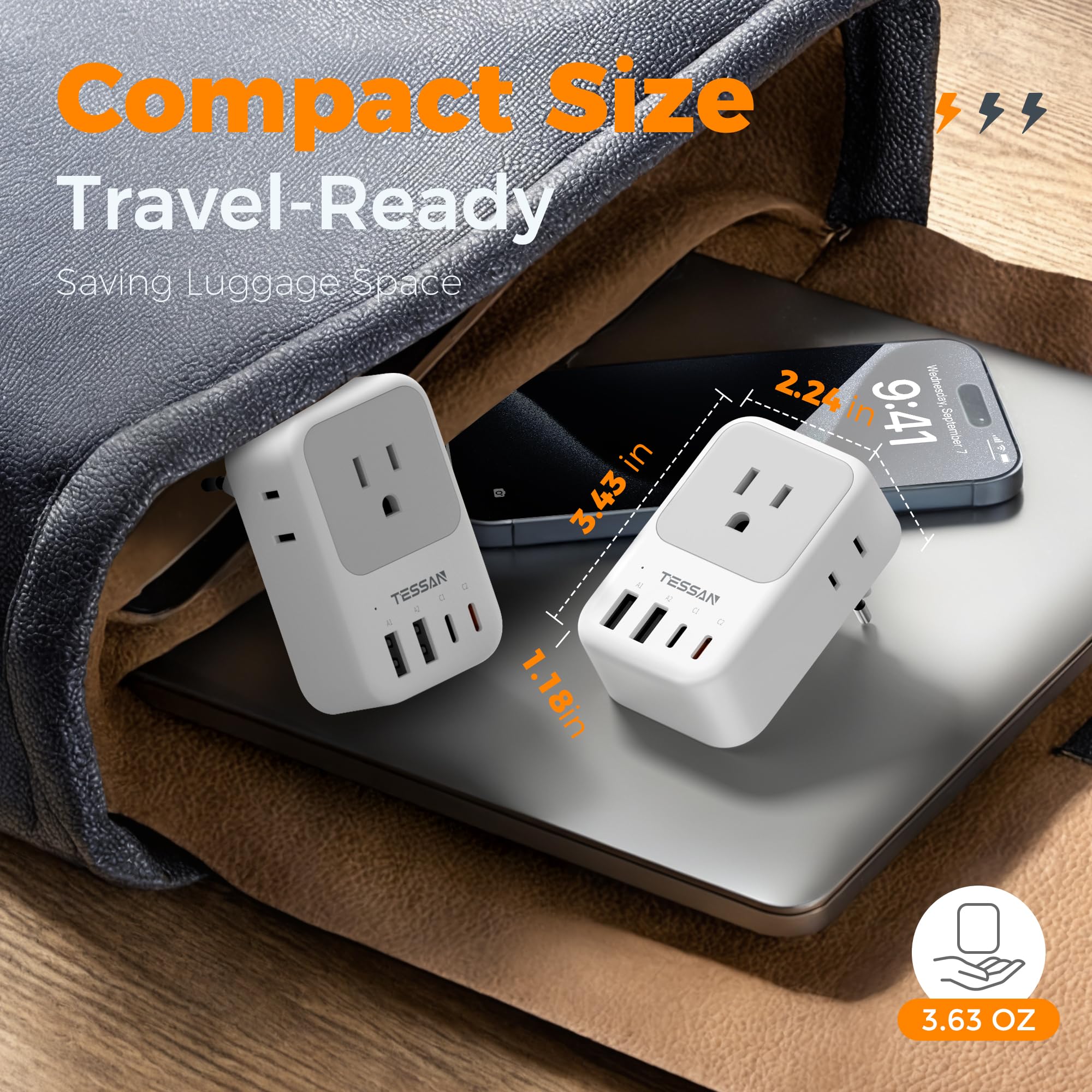 Cruise-ready design suits hotel rooms and shore excursions with multiple devices.