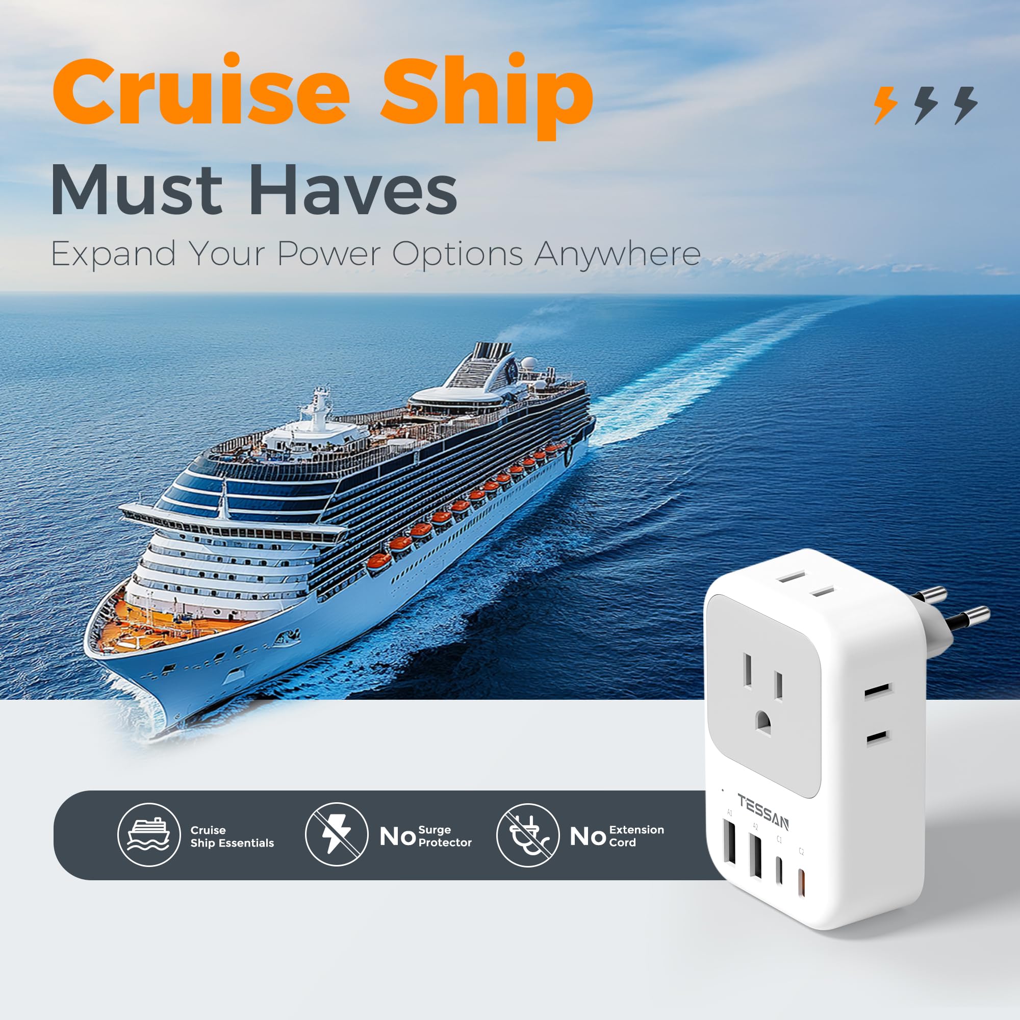 TESSAN adapter ensures reliable Europe power for travel gear and gadgets.