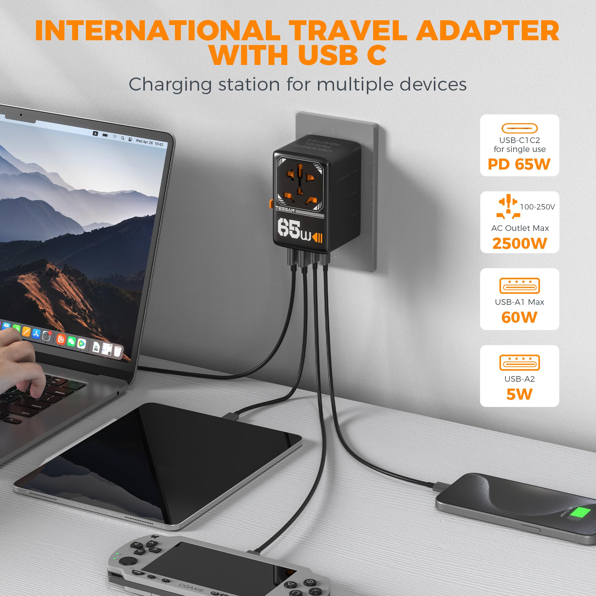 TESSAN global compatibility suitable for airports and hotels on trips.