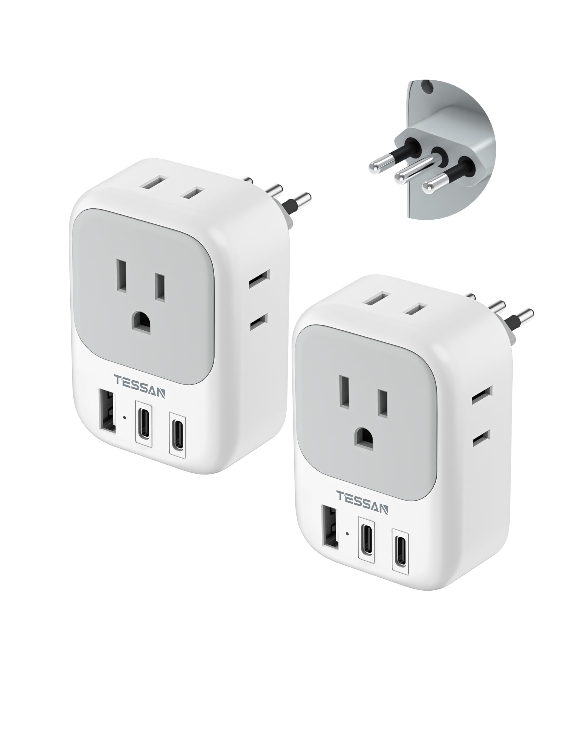 TESSAN Italy travel plug adapter with four outlets for simultaneous charging on the go.