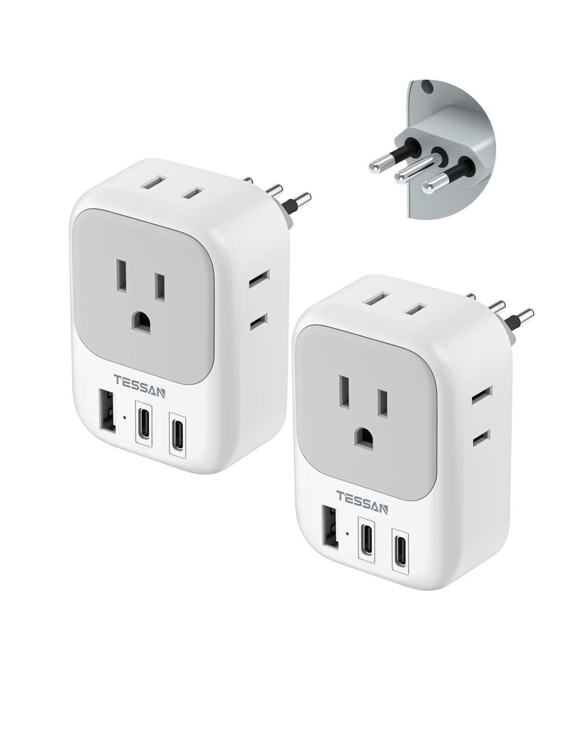 TESSAN Italy travel plug adapter with four outlets for simultaneous charging on the go.
