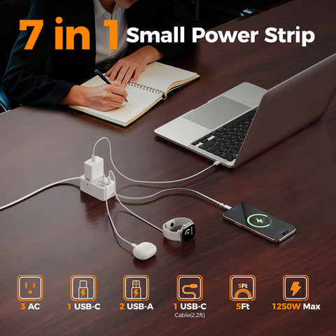 TESSAN power strip showing three AC outlets for multiple devices
