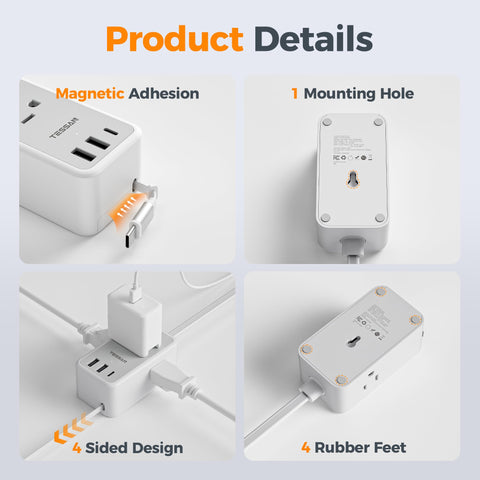 TESSAN mounting-hole base allows secure attachment under a desk or shelf