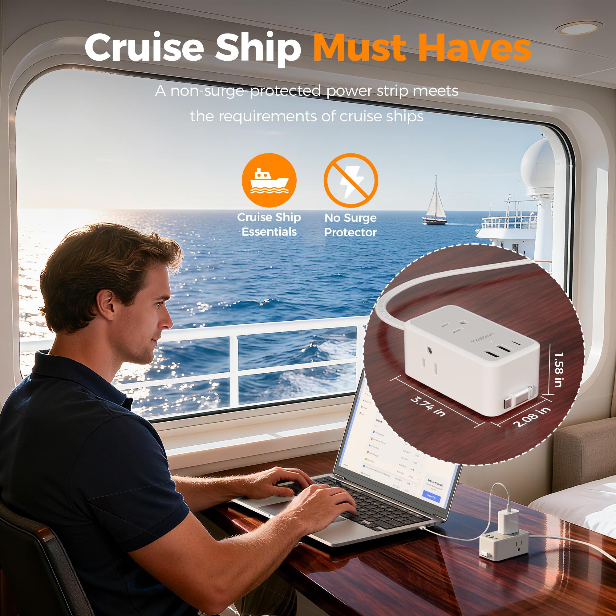 TESSAN USB ports on the power strip ideal for phones and tablets