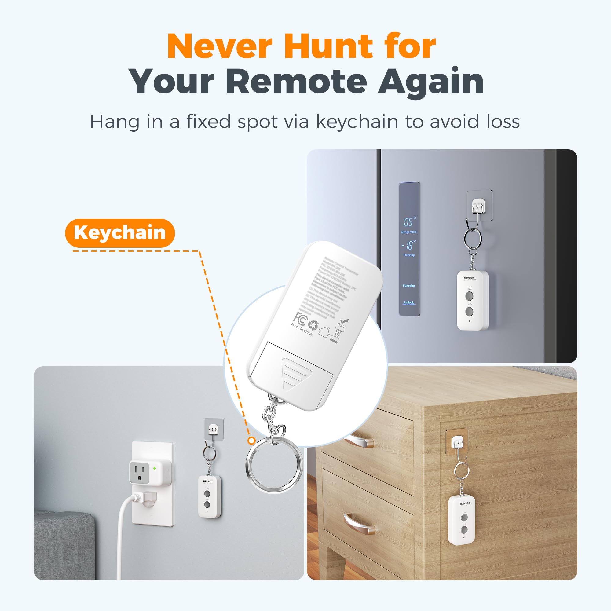TESSAN remote control outlet in a bedroom setup for bedside control