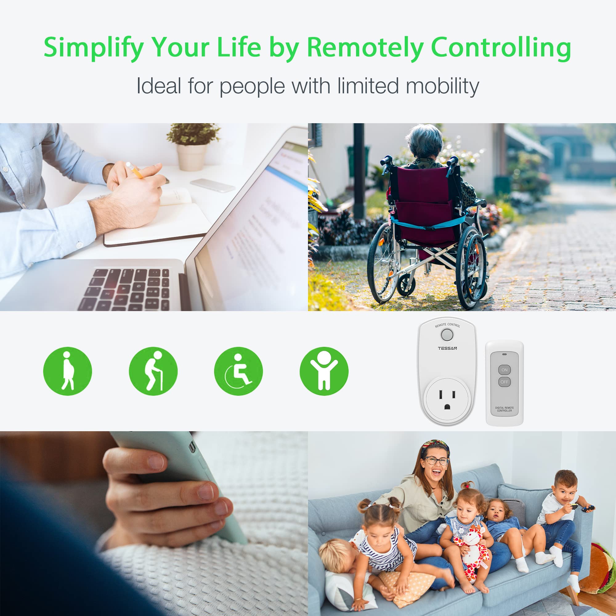 TESSAN remote-control-outlet indicator light confirms device is powered