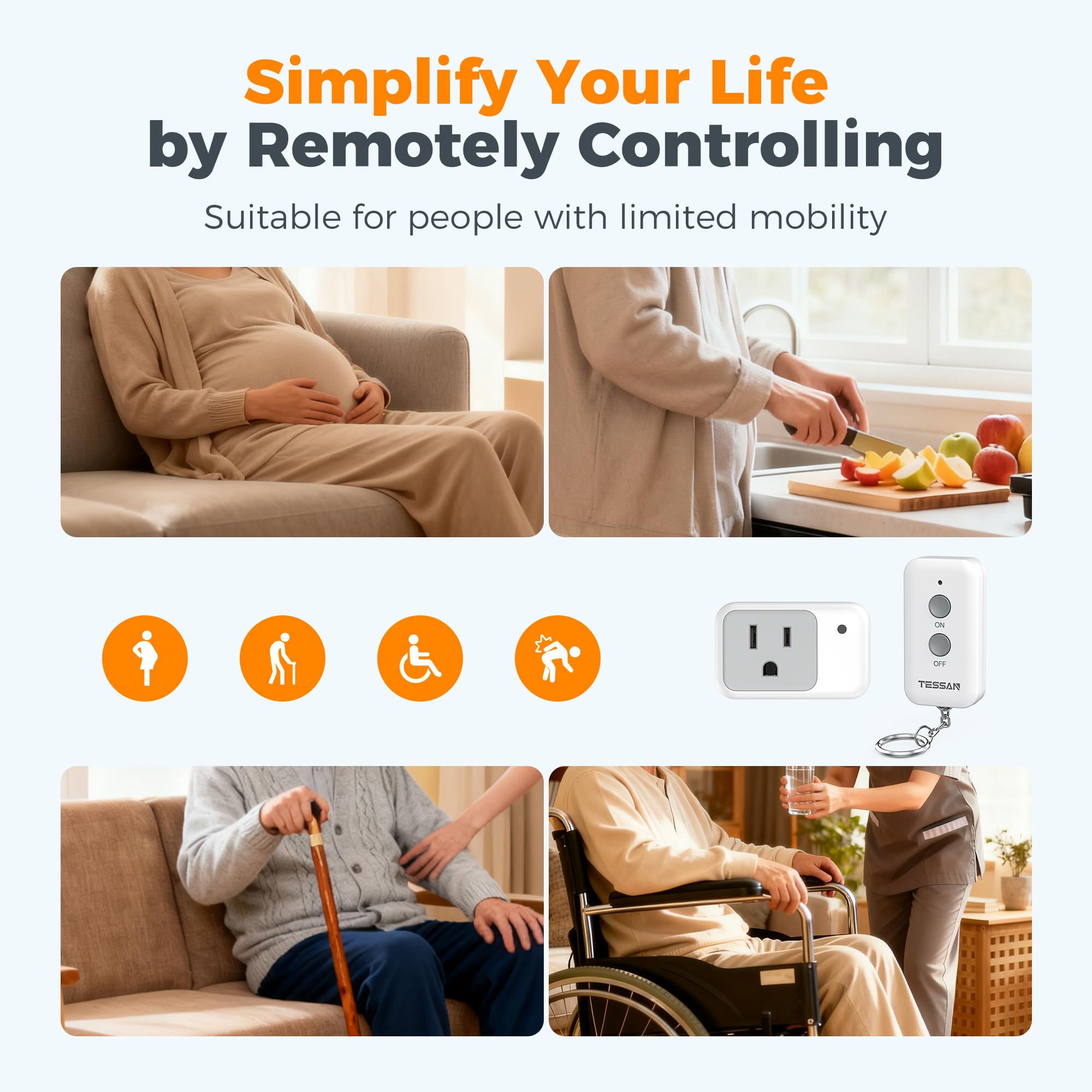 TESSAN remote control outlet in living room decor with string lights