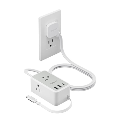 TESSAN small flat-plug power strip front view for a tidy desk setup