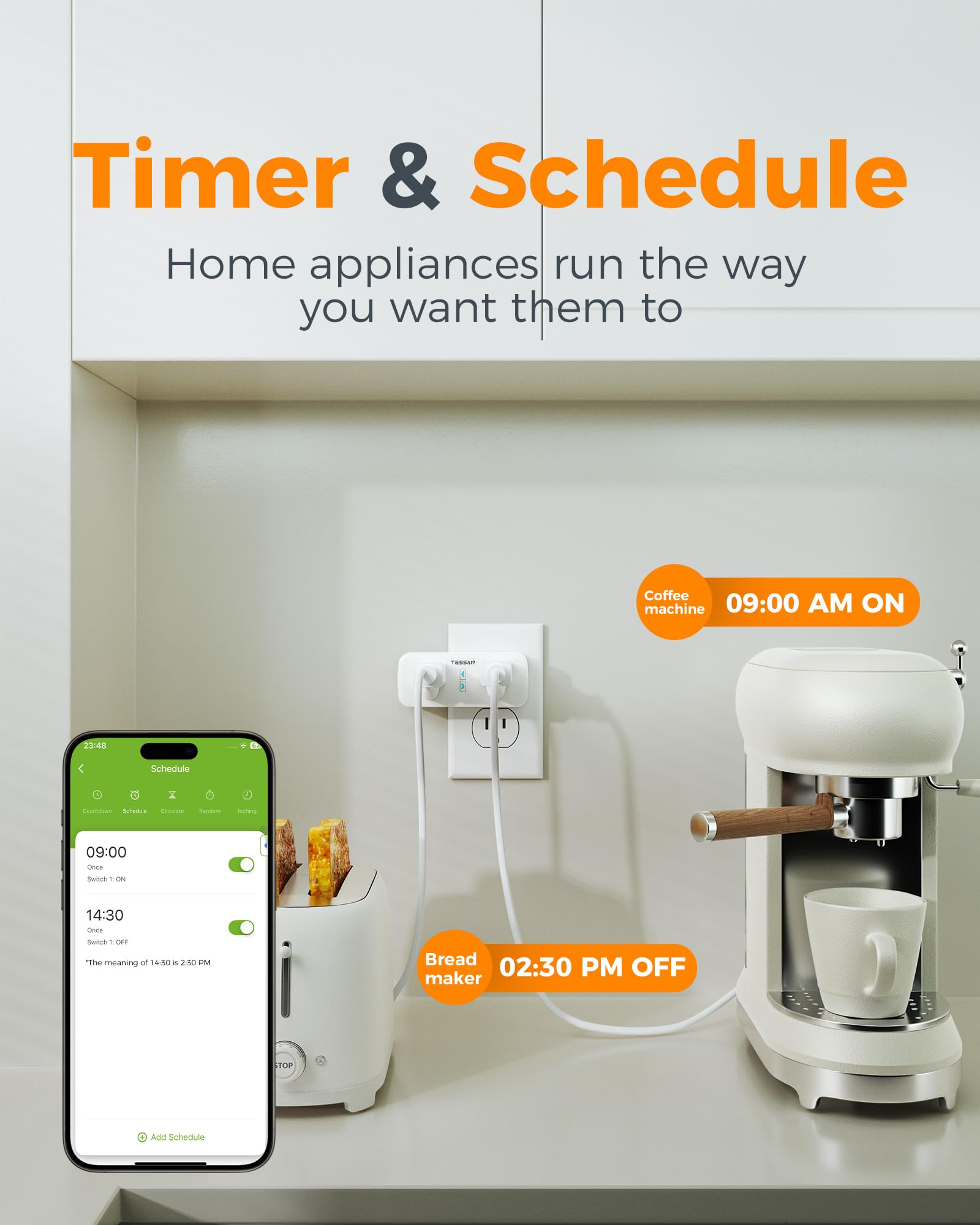 Schedule and timer features on the TESSAN smart plug