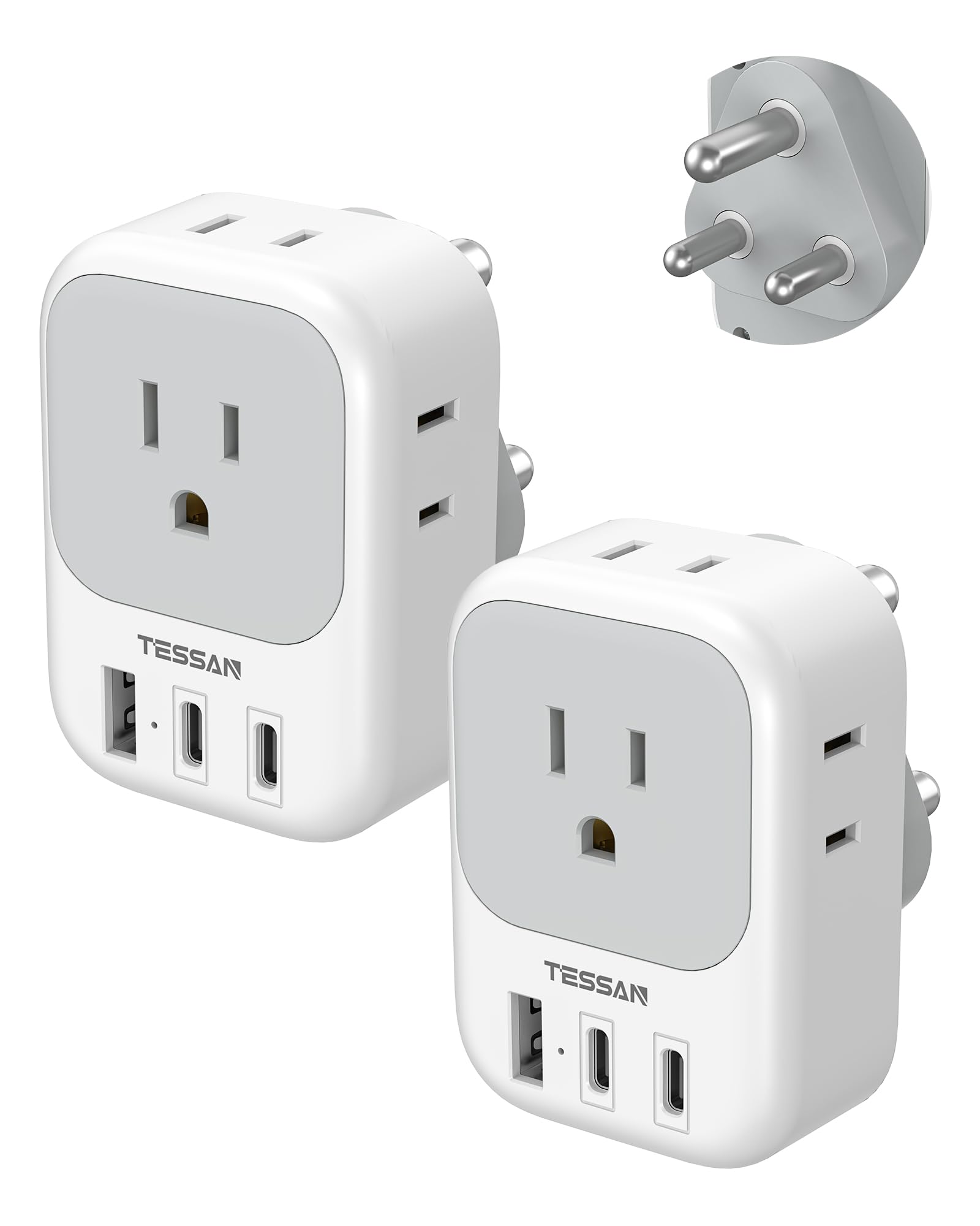 TESSAN South Africa adapter with 4 outlets and USB-C ports for versatile charging.