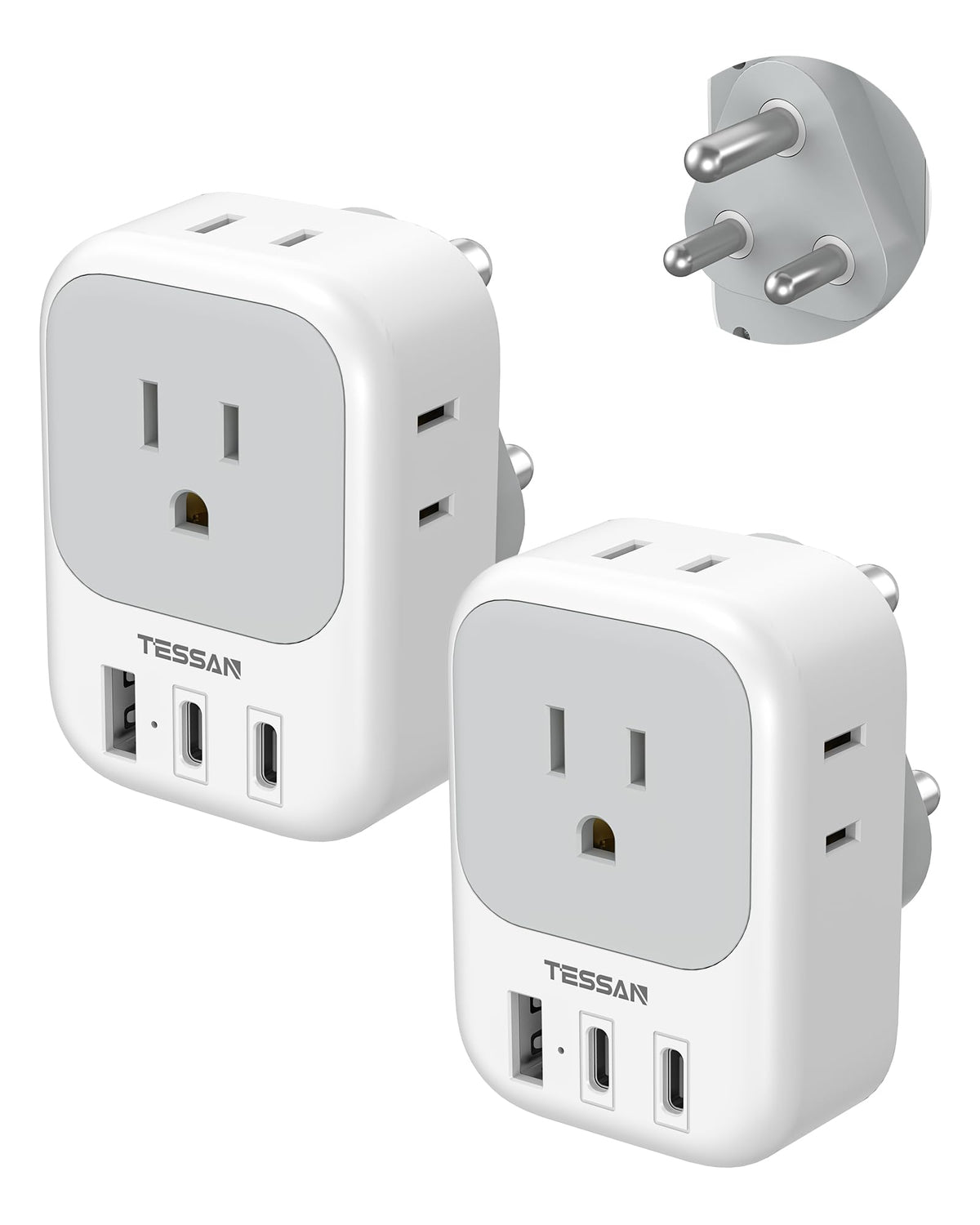 TESSAN South Africa adapter with 4 outlets and USB-C ports for versatile charging.