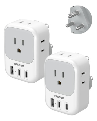 TESSAN South Africa adapter with 4 outlets and USB-C ports for versatile charging.