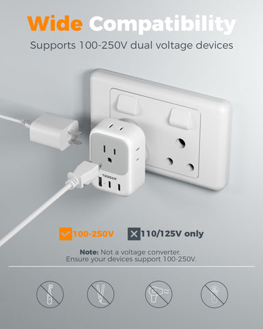 TESSAN cruise-friendly adapter without surge protection.