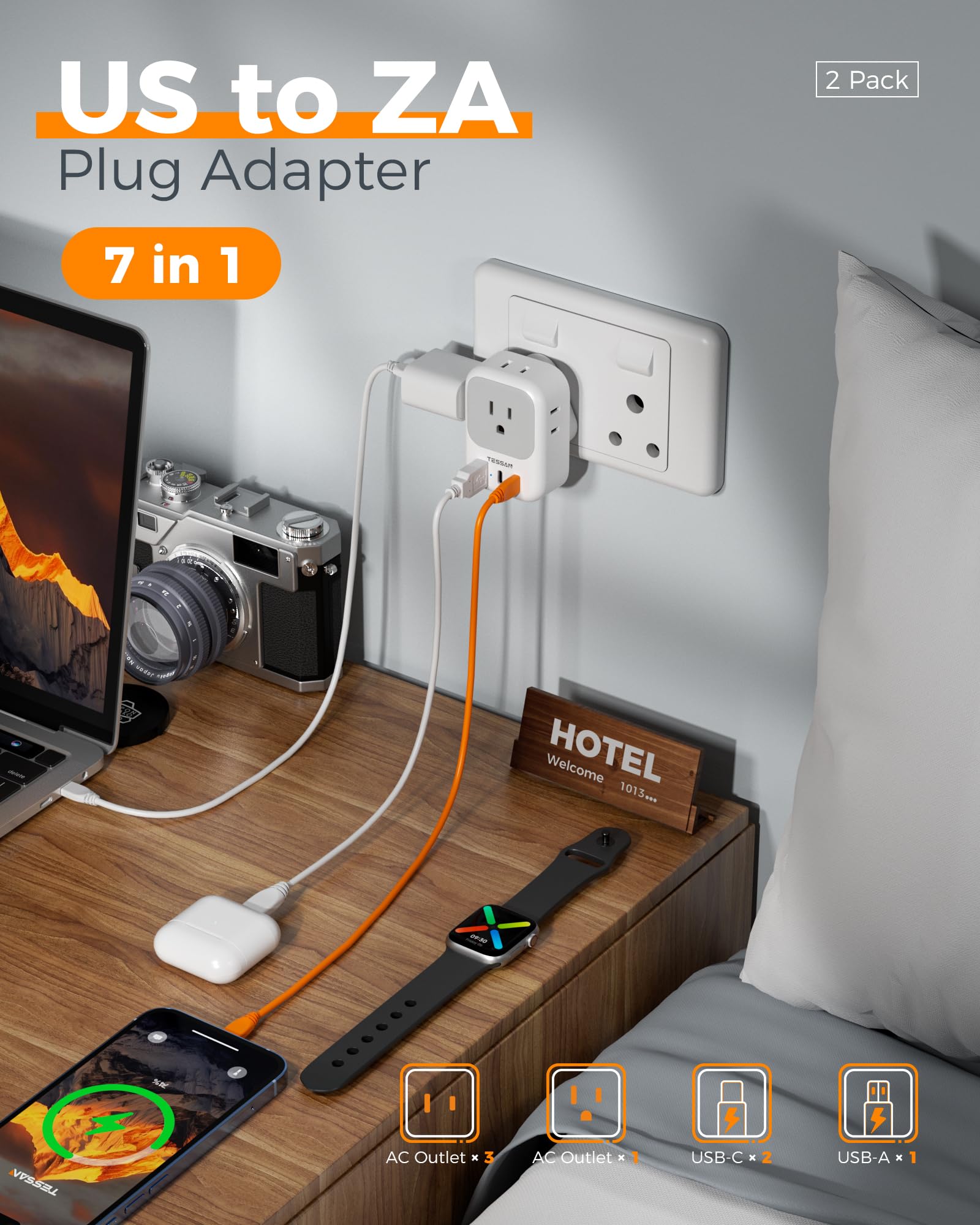 TESSAN USB-A and USB-C ports support multiple devices simultaneously.