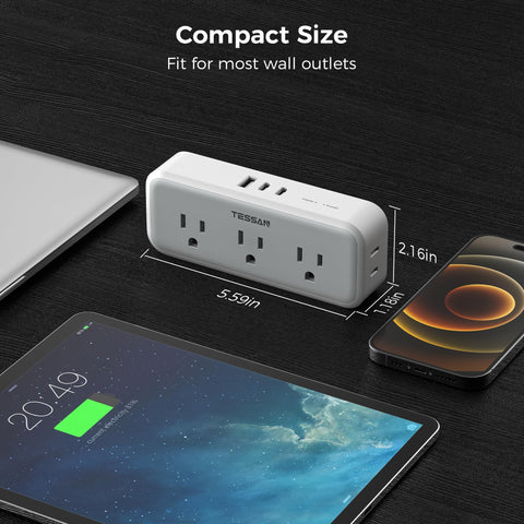 TESSAN dorm-room setup shows 8-in-1 power convenience in a single outlet