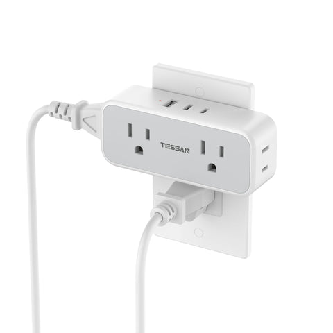 TESSAN surge protector with four outlets and three USB ports for versatile charging.
