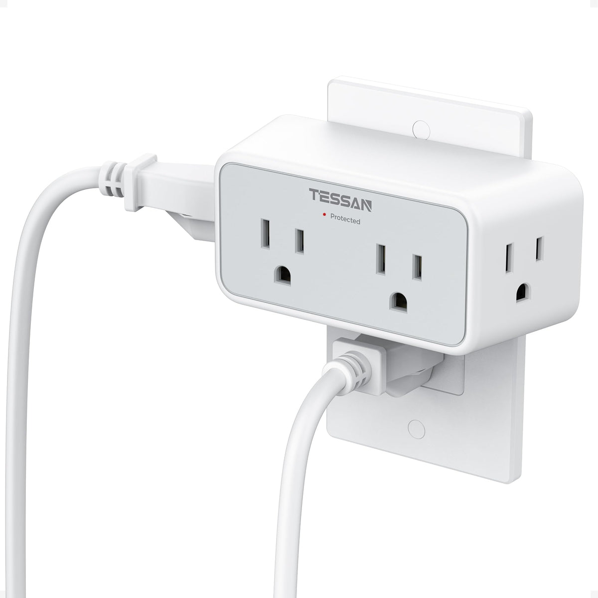TESSAN surge protector outlet extender angle view for a clutter-free power setup