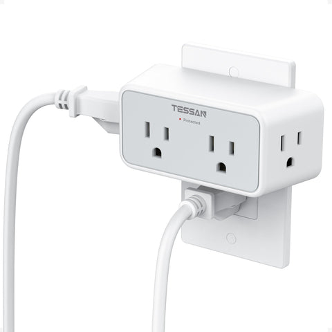 TESSAN surge protector outlet extender angle view for a clutter-free power setup