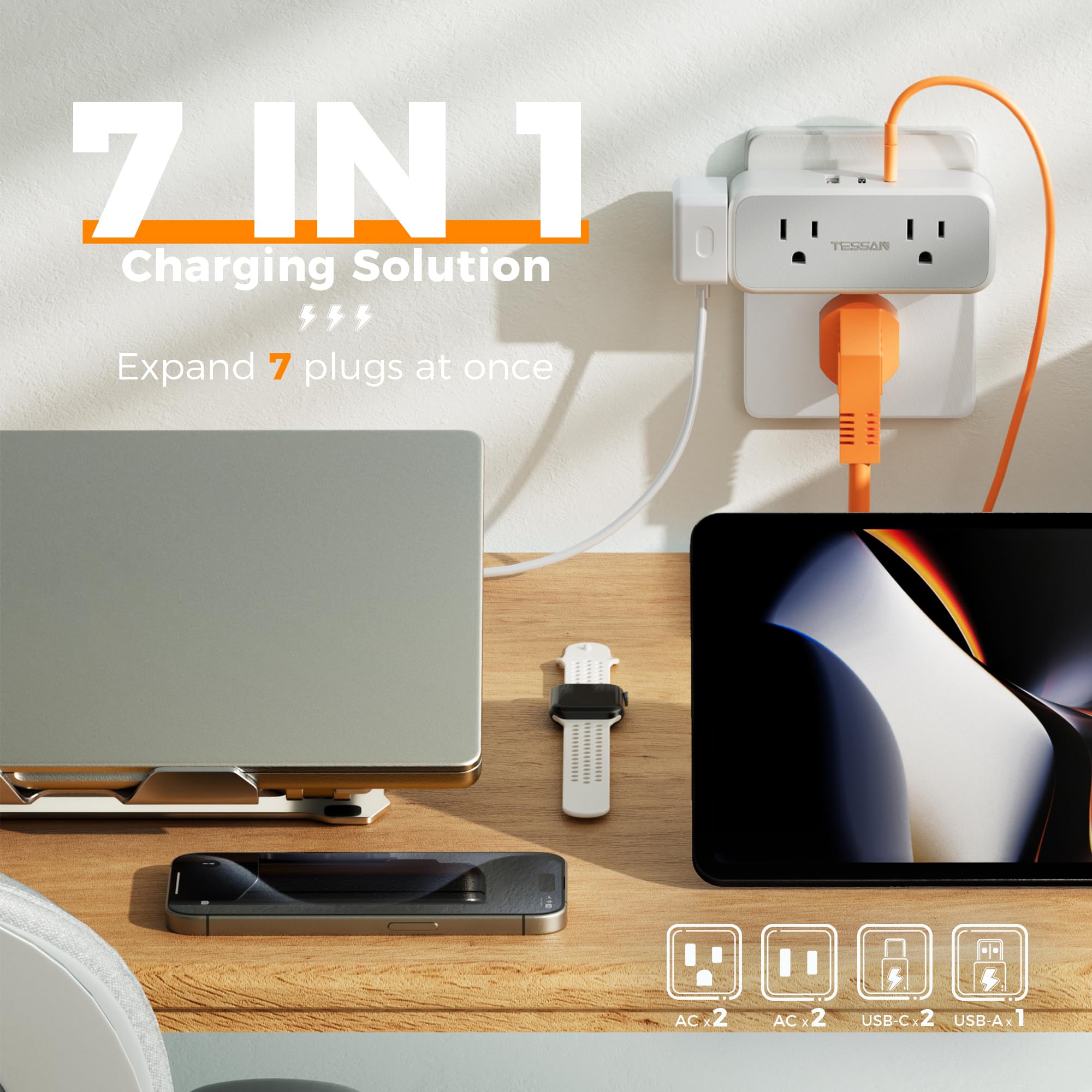 TESSAN USB-C charging ports provide fast power for phones and tablets.