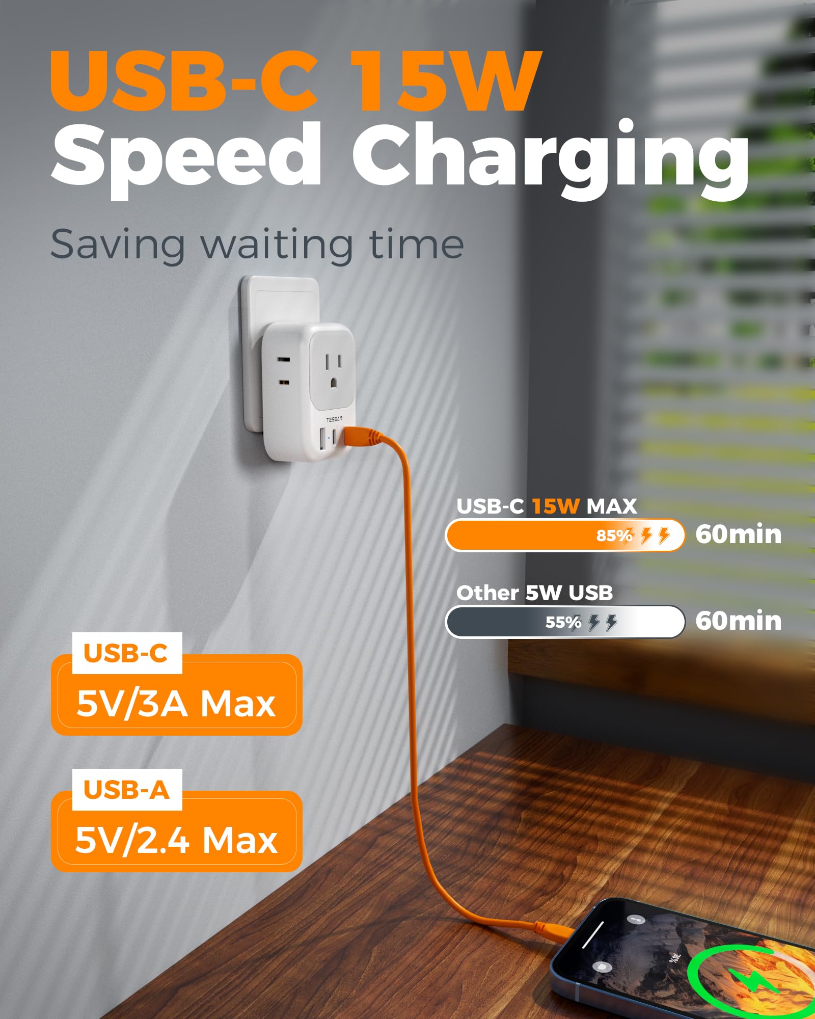 TESSAN USB-A port included for versatile charging options