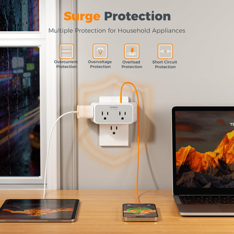 TESSAN three-side design outlets ensuring big plugs fit without blocking