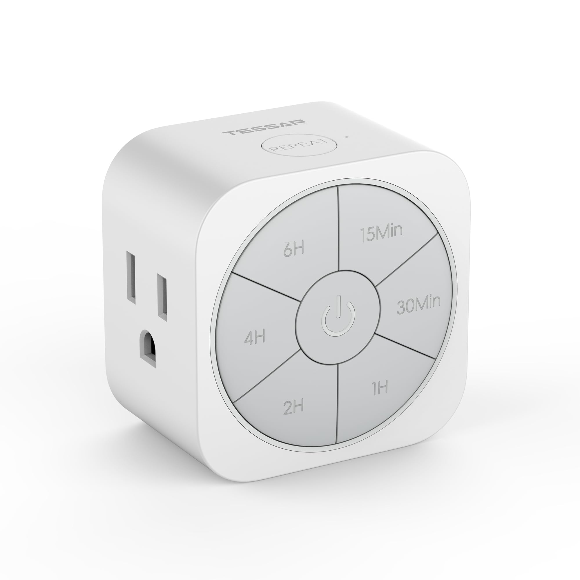 TESSAN timer outlet front view with intuitive countdown controls for quick scheduling