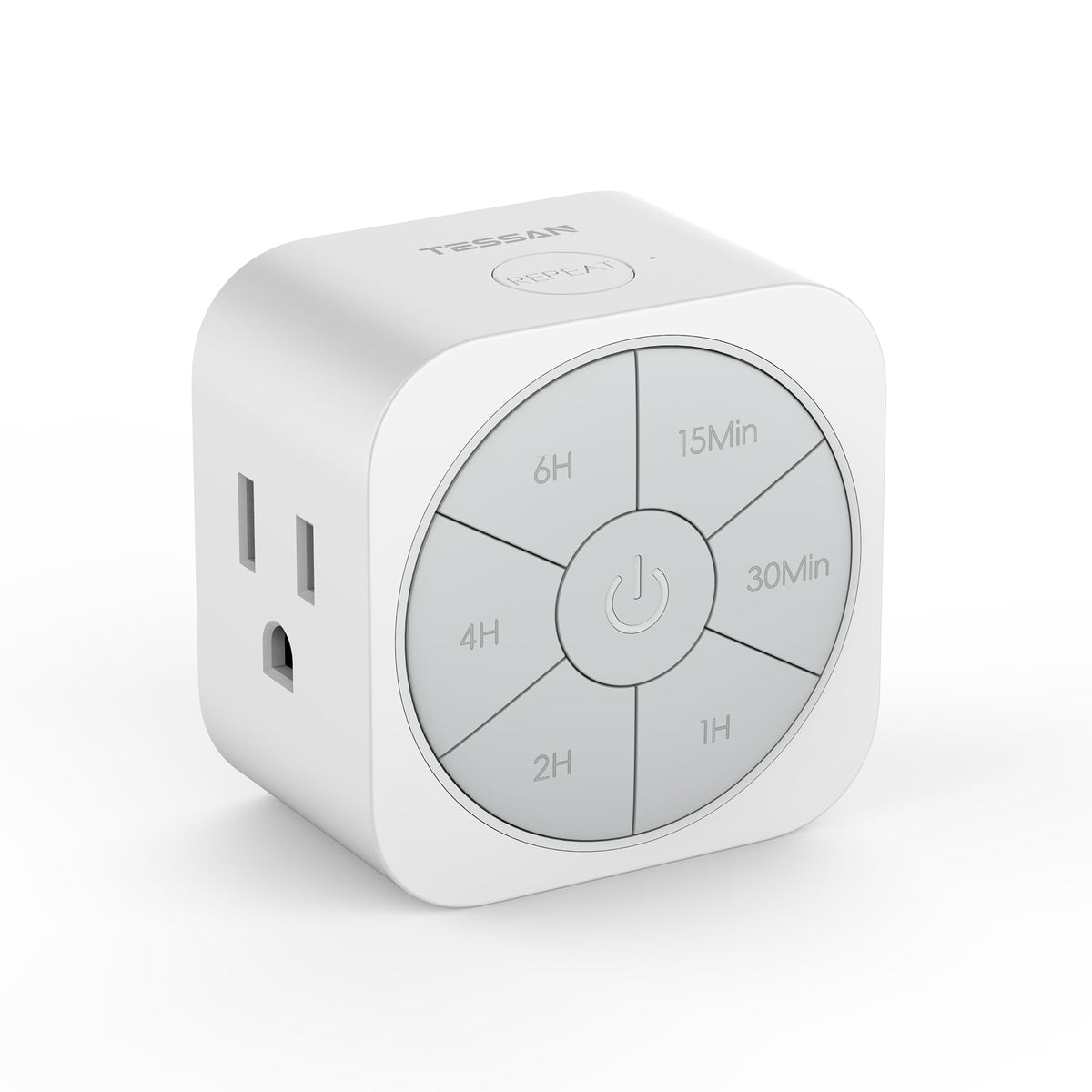 TESSAN timer outlet front view with intuitive countdown controls for quick scheduling