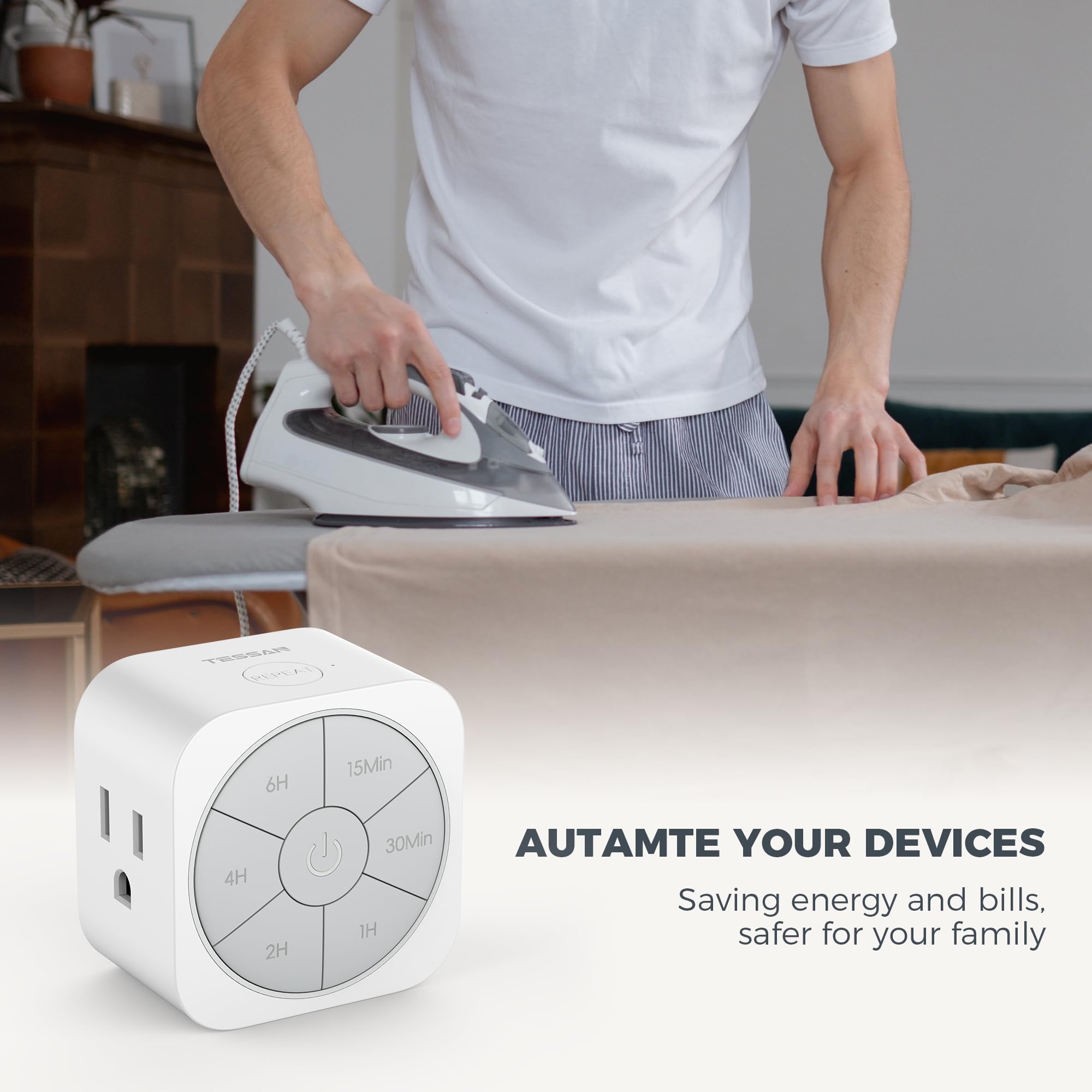 TESSAN timer outlet in living room helps save energy and extend device life