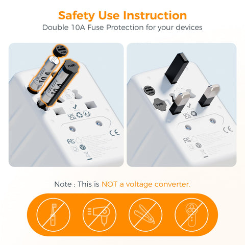 TESSAN adapter with double fuse safety for overseas use